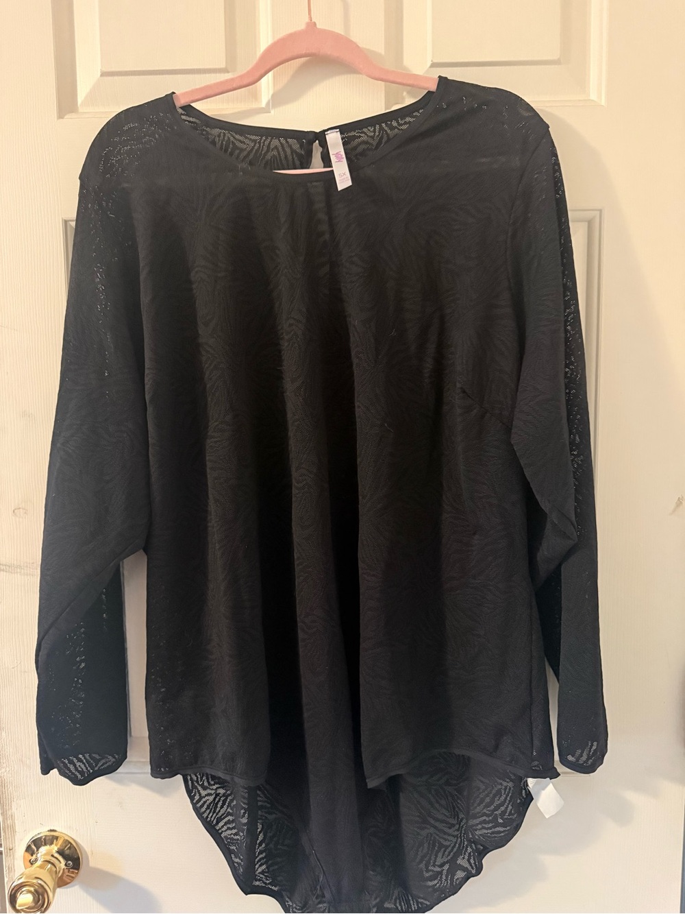 YITTY Black Long-Sleeve Semi-Sheer Textured Top